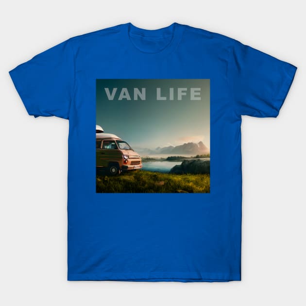Van Life Camper RV Outdoors in Nature T-Shirt by Grassroots Green